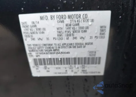 2015 Ford Explorer Xlt z USA, uszkodzony, nr VIN 1FM5K8D80FGA50049